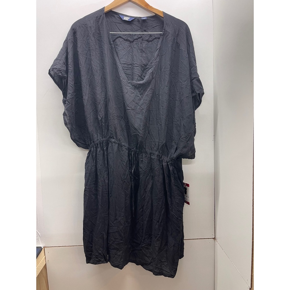 Lands End Womens Black‎ V-Neck Drawstring Waist Swim Cover-Up Dress XL-XXL NWT